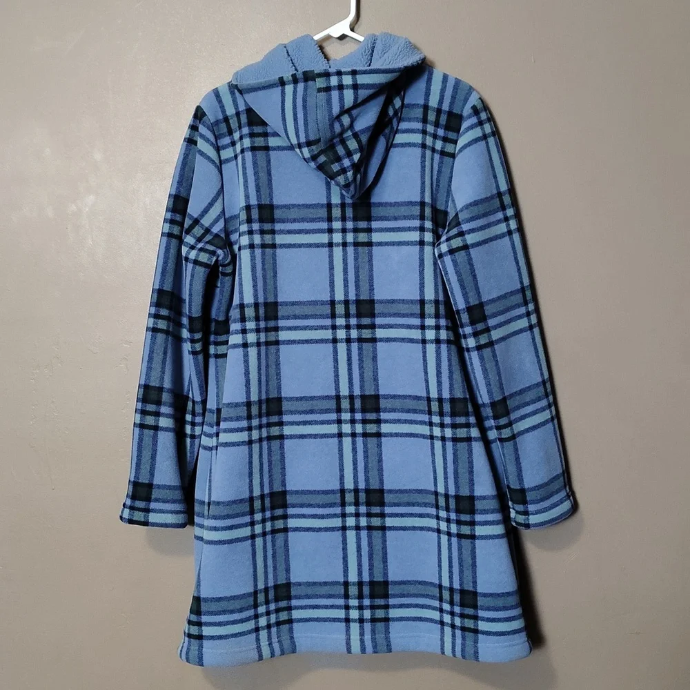 D & Co Blue Plaid, Hooded, Full Zip/Button, Fleece, Lined Jacket Size  M - Picture 2 of 9
